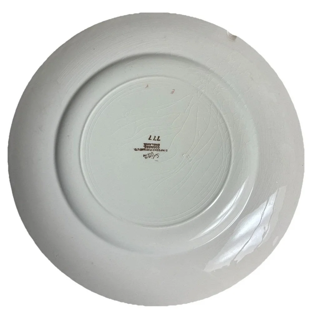 Simpsons Potters Solian Ware Dinner Plates Maroon 777 (4)‎  *crazing, chip